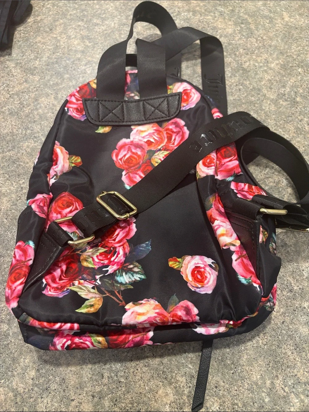 Juicy Couture Black Floral Rose Mini Backpack